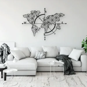 World Map Compass Metal Wall Art